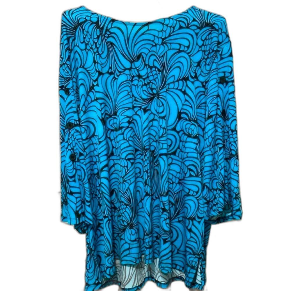 N Touch Blouse Women’s Size 2X Colors Blue & Black with Buttons 3/4 Sleeves